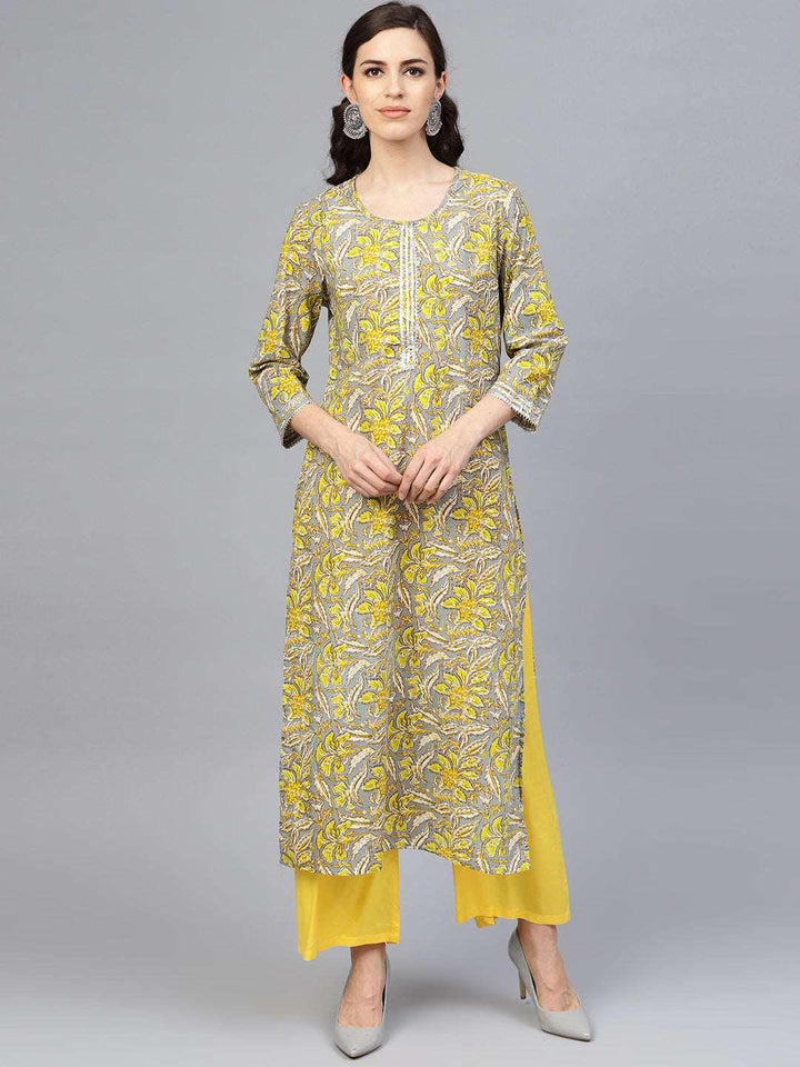 Grey Hand Block Printed Cotton Kurta - Geroo Jaipur