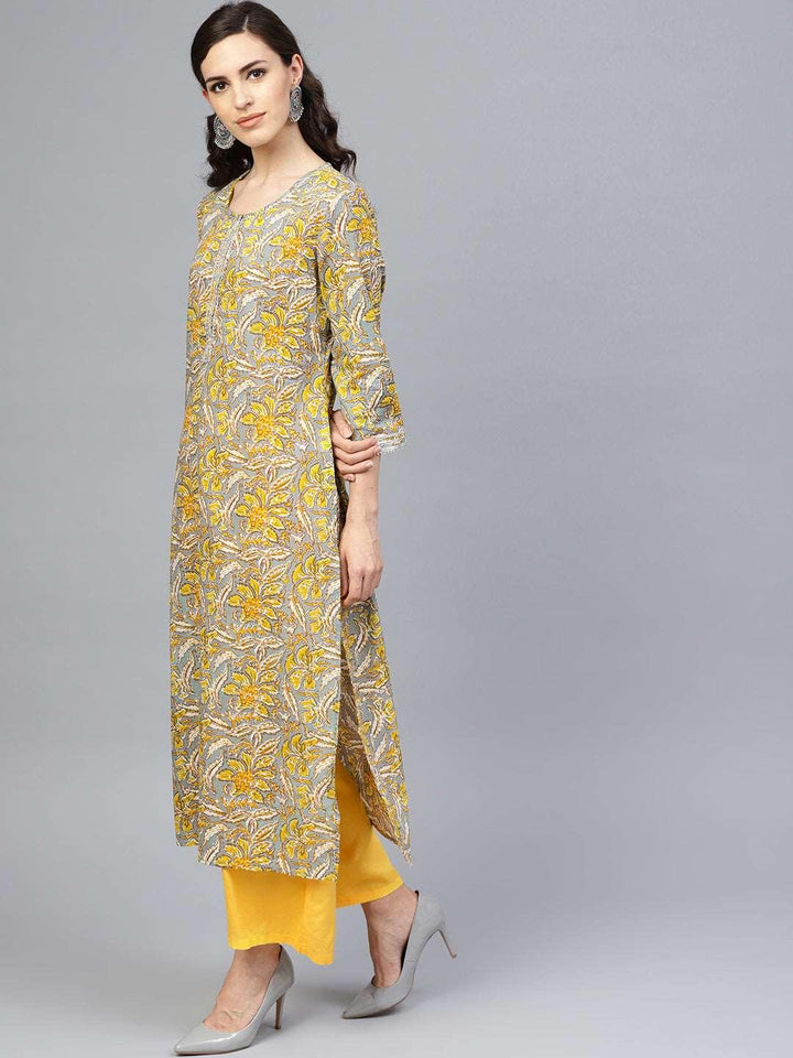 Grey Hand Block Printed Cotton Kurta - Geroo Jaipur