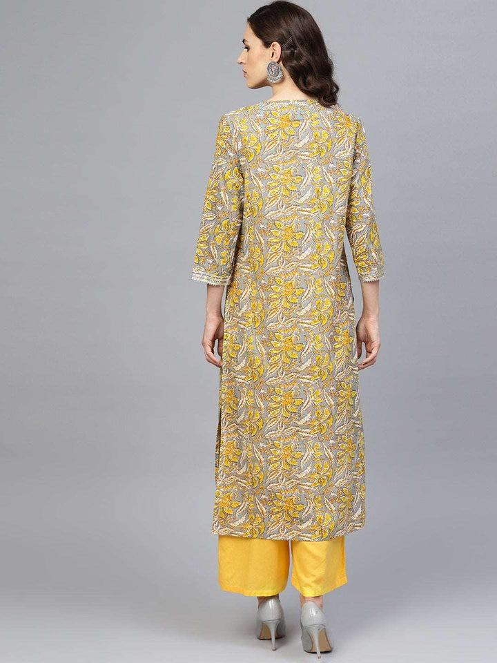 Grey Hand Block Printed Cotton Kurta - Geroo Jaipur