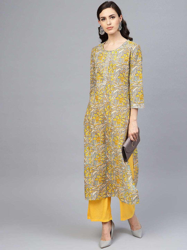 Grey Hand Block Printed Cotton Kurta - Geroo Jaipur