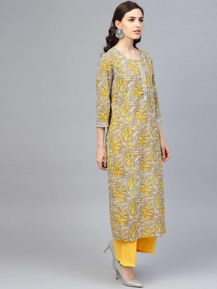 Grey Hand Block Printed Cotton Kurta - Geroo Jaipur