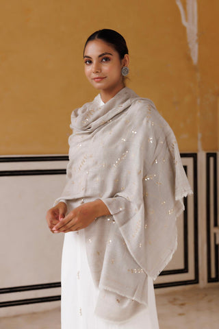 Grey hand embroidered gota patti woolen shawl - Geroo Jaipur