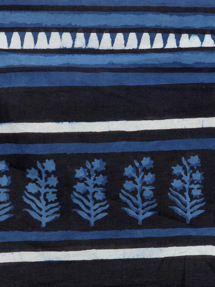 Indigo Pure Cotton Hand Block Printed Saree - Geroo Jaipur