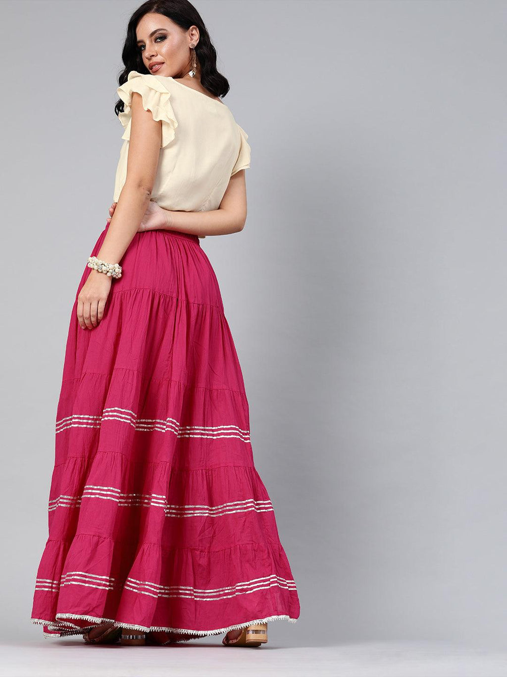 Magenta Handcrafted Pure Cotton Skirt With Crop Top - Geroo Jaipur