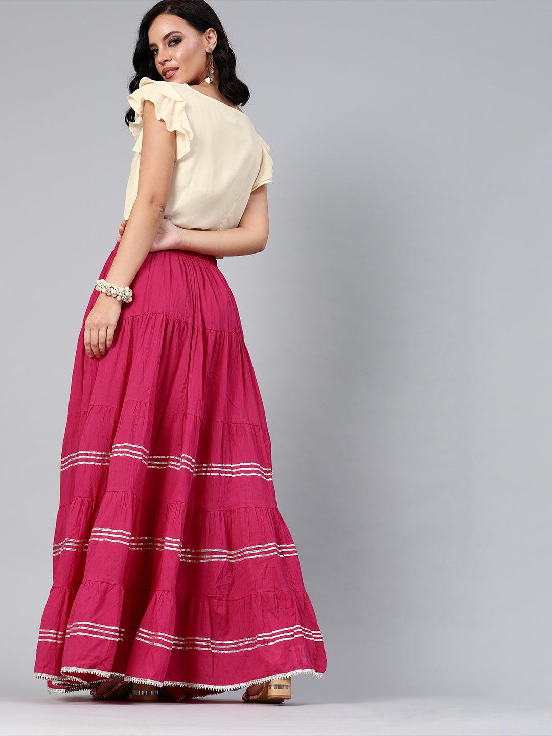 Magenta Handcrafted Pure Cotton Skirt With Crop Top - Geroo Jaipur