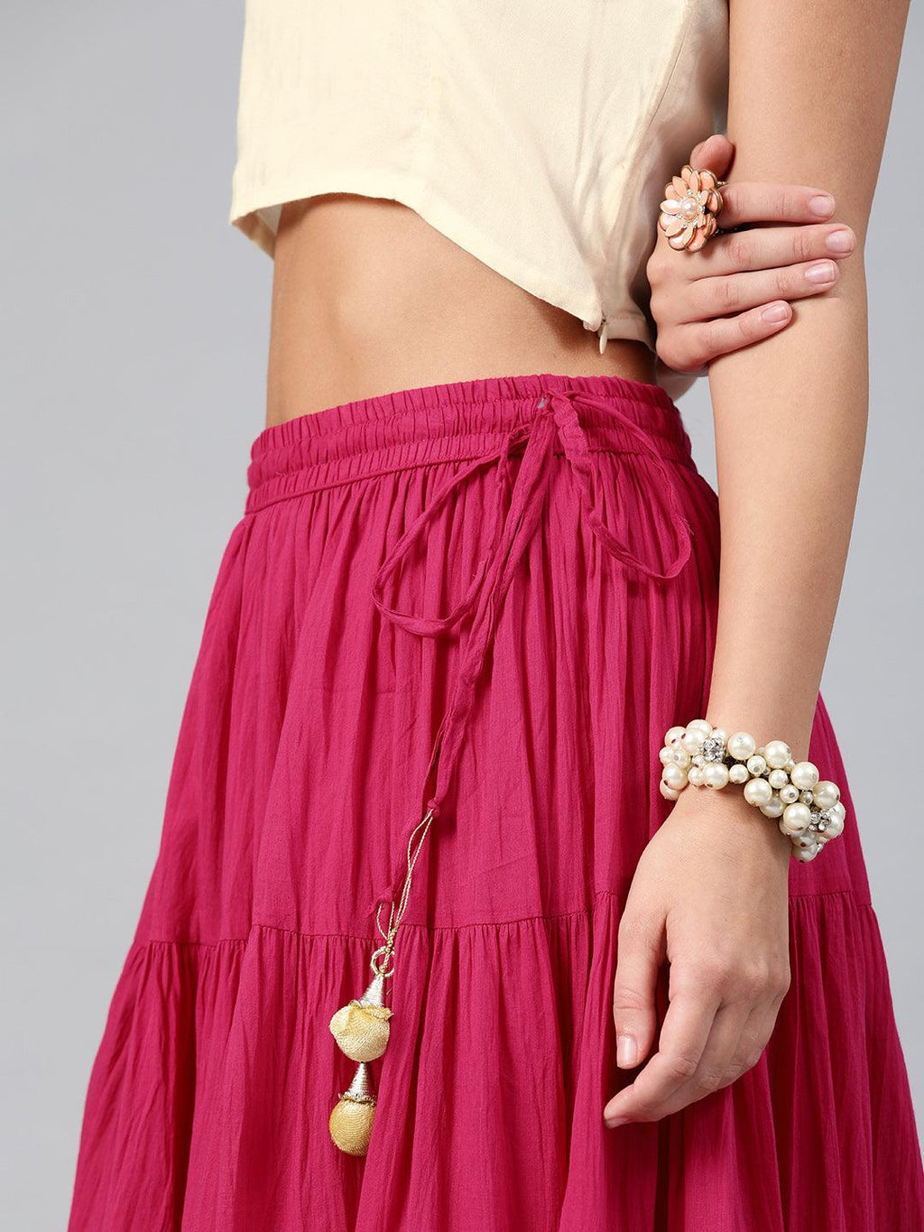 Magenta Handcrafted Pure Cotton Skirt With Crop Top - Geroo Jaipur