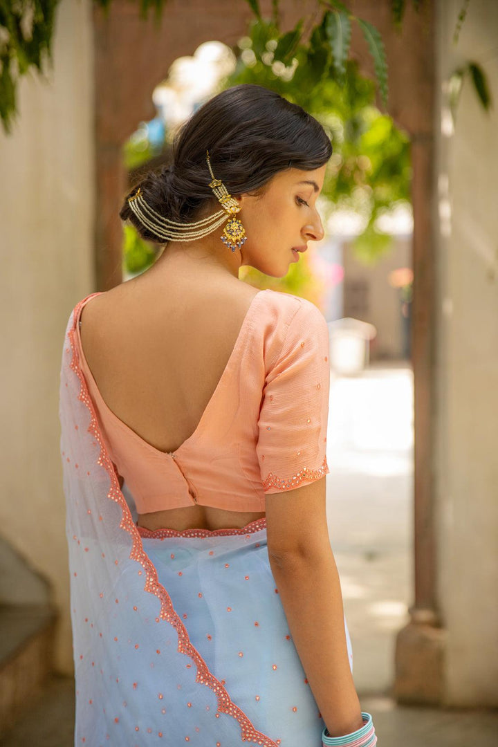 Multicolor Mirror Work Hand Embroidered Chiffon Saree - Geroo Jaipur