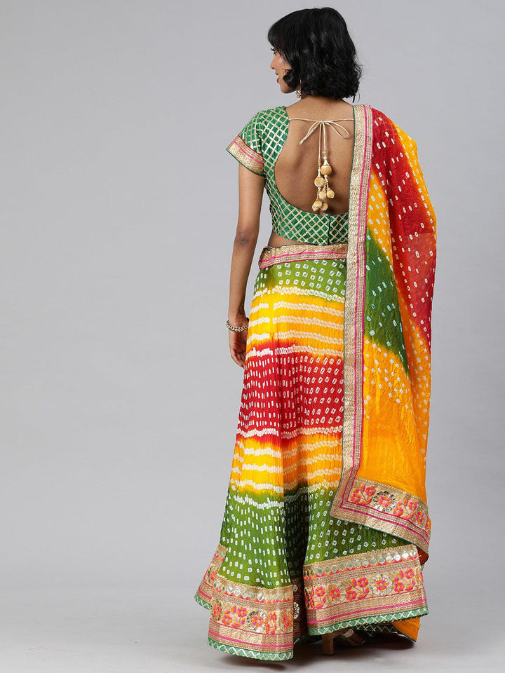 Multicolored Handcrafted Gota Patti Bandhani Lehenga Set - Geroo Jaipur