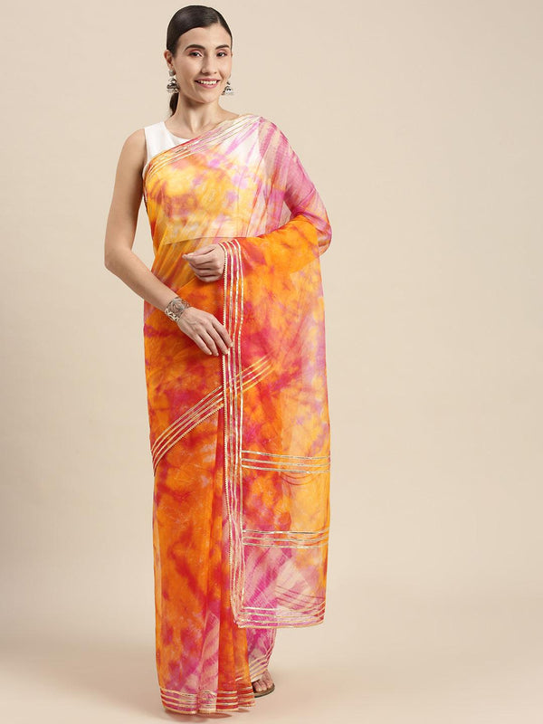 Multicoloured Shibori Organza Saree - Geroo Jaipur