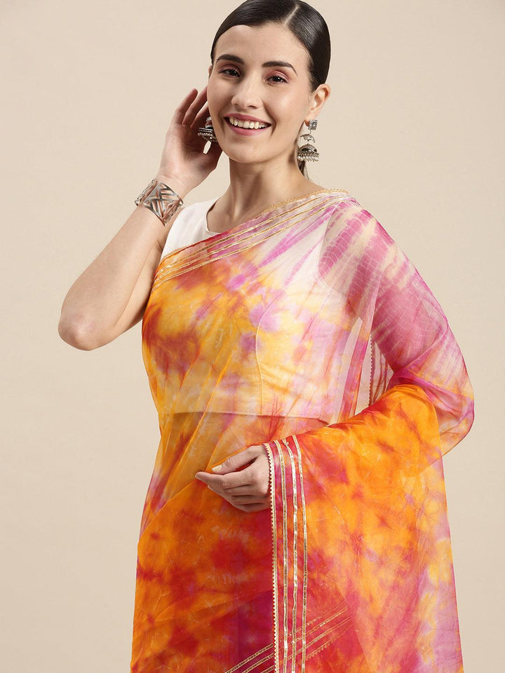 Multicoloured Shibori Organza Saree - Geroo Jaipur