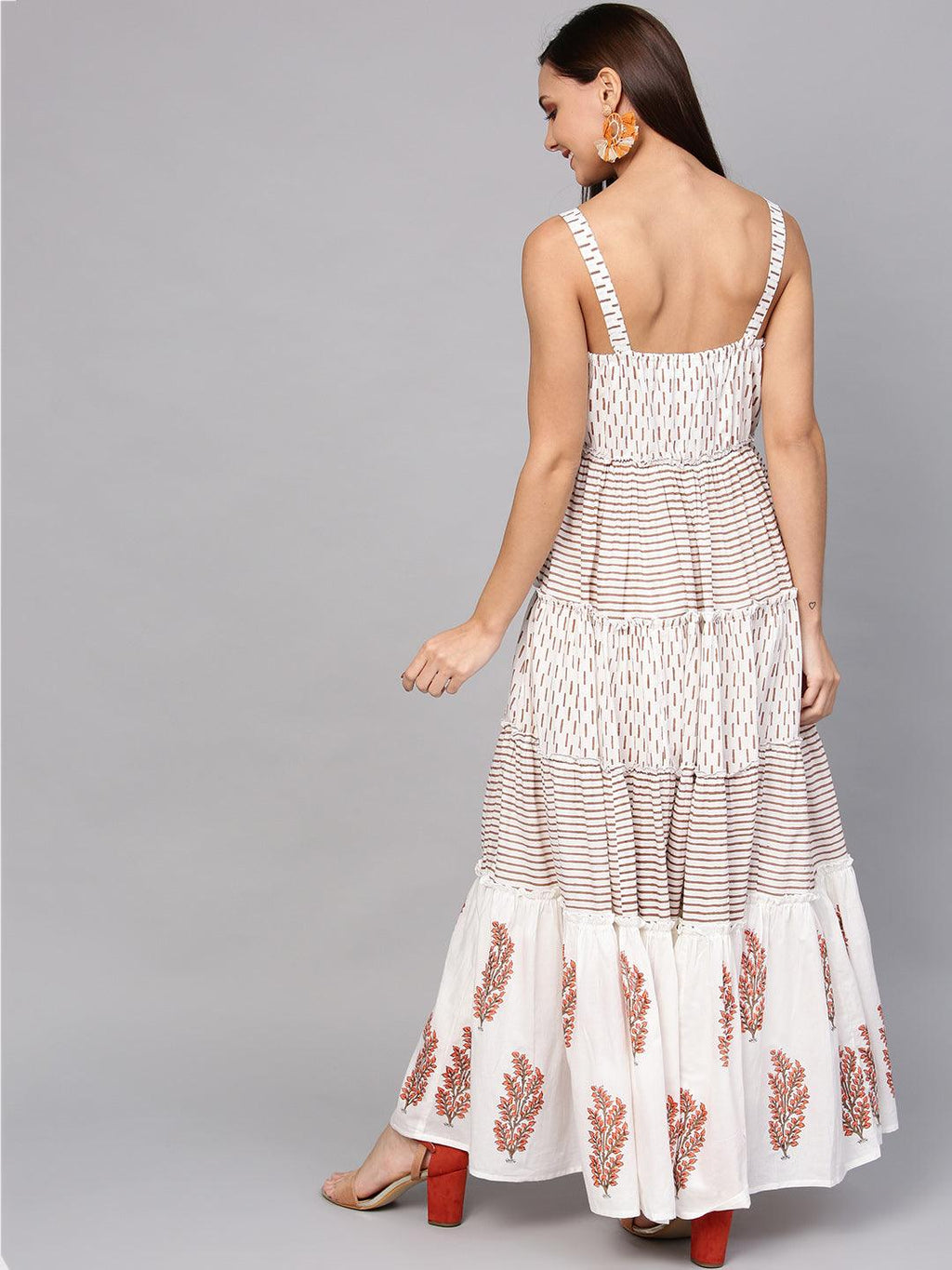 Off white Cotton Hand Block Print Dress - Geroo Jaipur