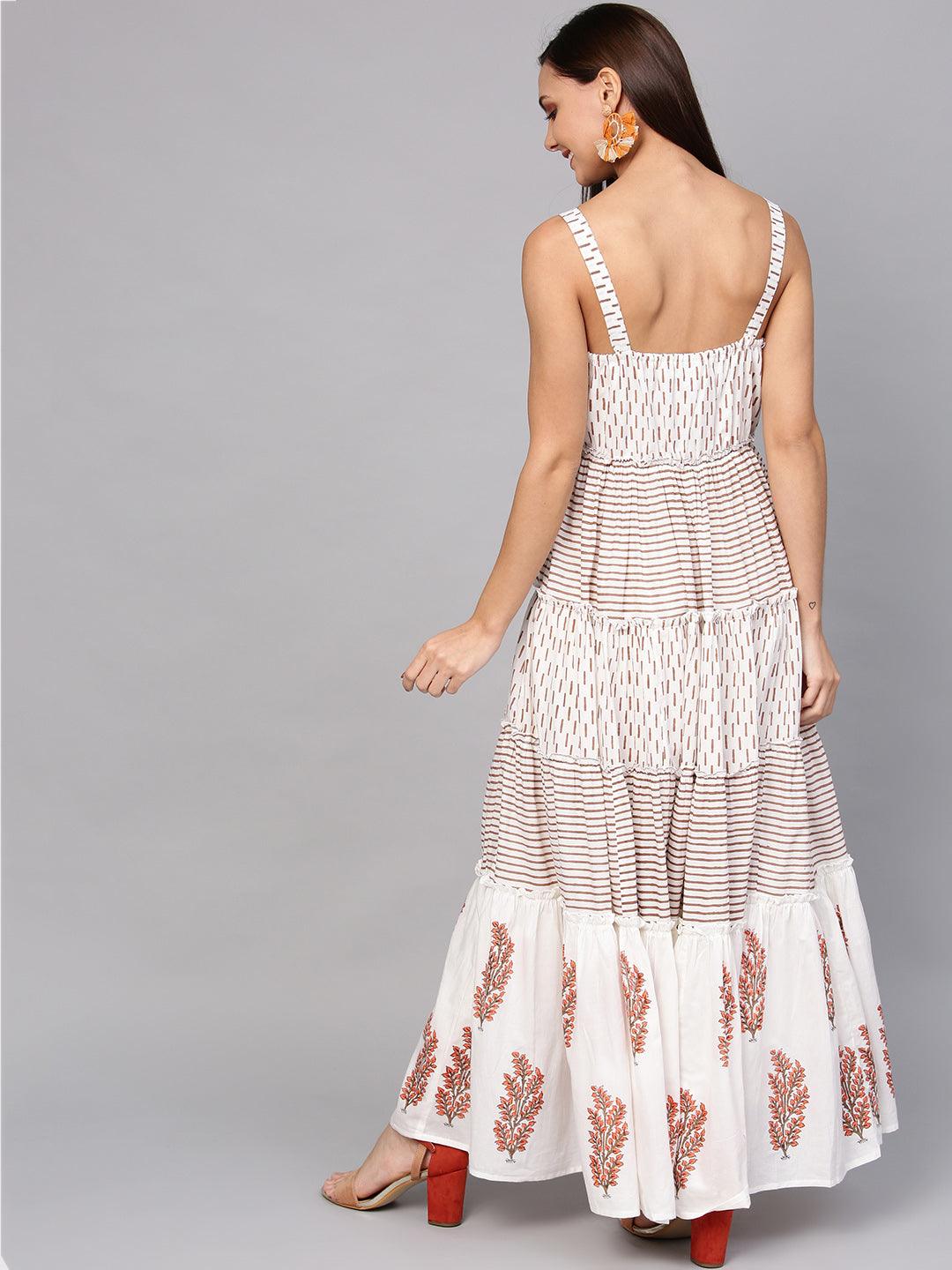 Off white Cotton Hand Block Print Dress - Geroo Jaipur