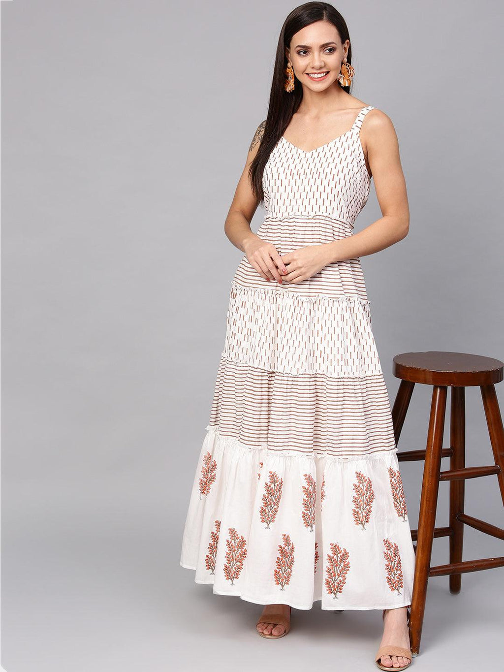 Off white Cotton Hand Block Print Dress - Geroo Jaipur