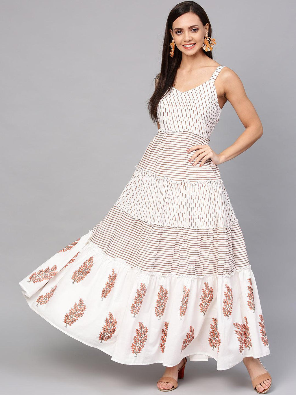 Off white Cotton Hand Block Print Dress - Geroo Jaipur