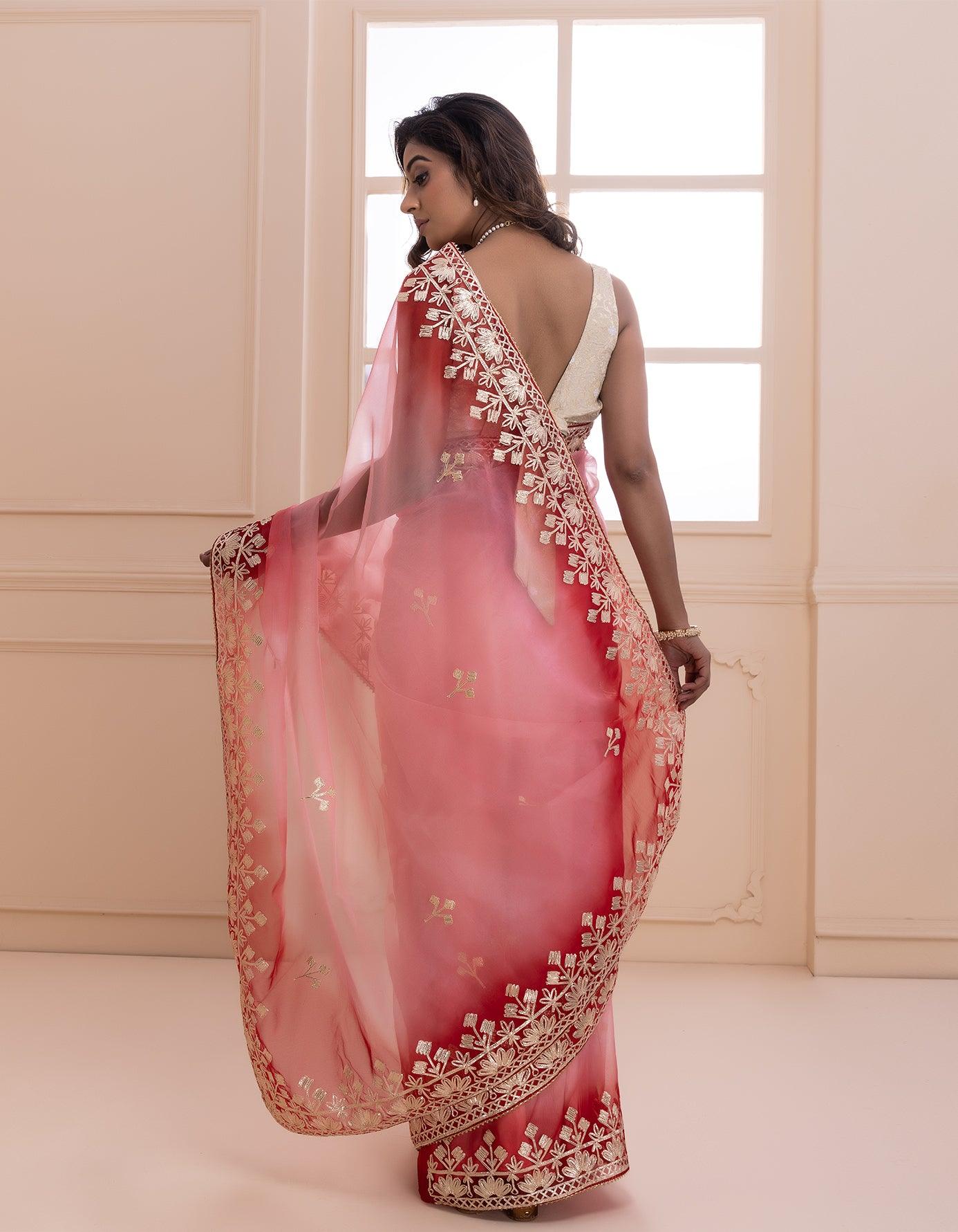 Buy Peach Gotta Patti Saree Online – Vasansi Jaipur