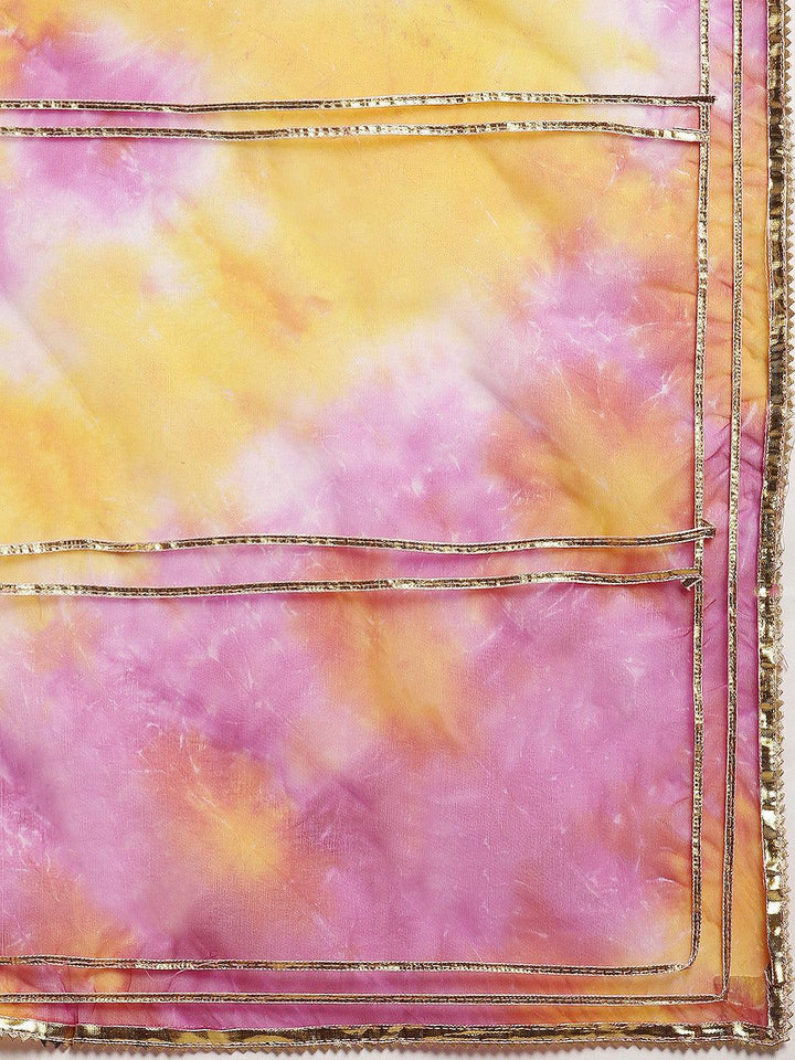 Pink & Yellow Shaded Hand Dyed Shibori Organza Saree - Geroo Jaipur