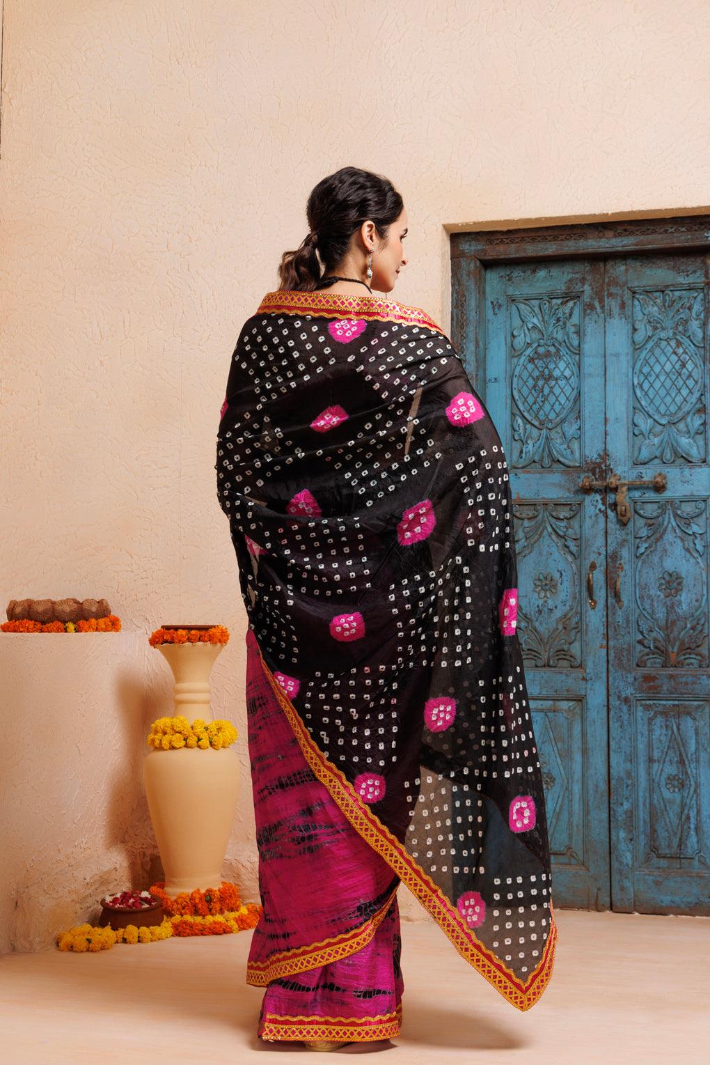 Lavish Black Saree,Silk saree,Plain saree with pink border,embroidery work  saree with plain blouse,wedding saree | Fashion, Black saree, Saree