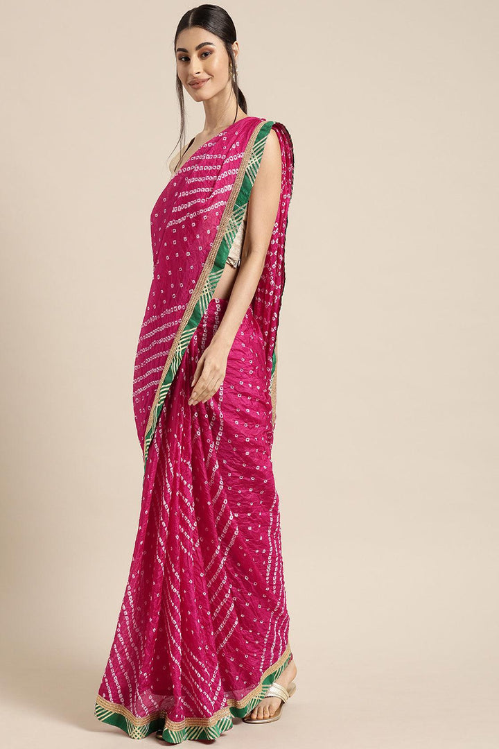 Pink Handcrafted Bandhani Art Silk Saree - Geroo Jaipur