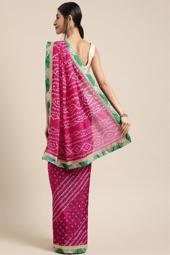 Pink Handcrafted Bandhani Art Silk Saree - Geroo Jaipur