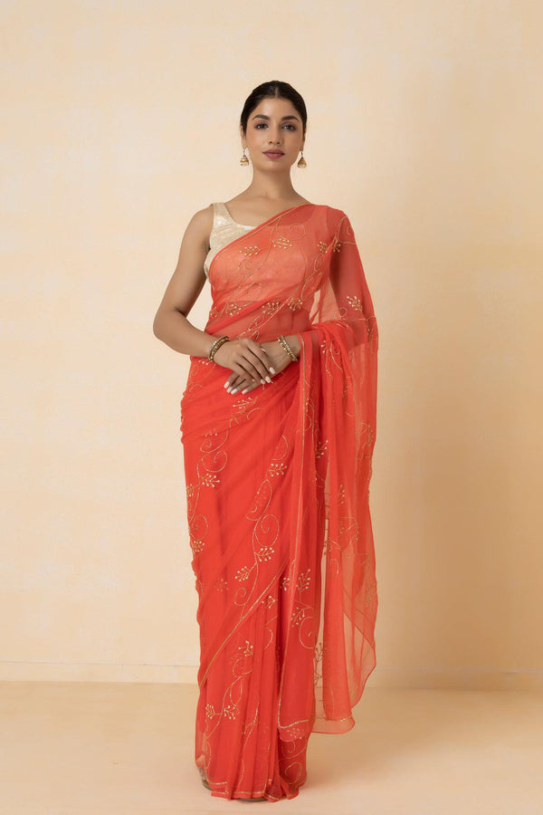 Pink Handcrafted Chiffon Saree - Geroo Jaipur