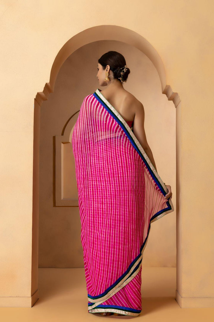 Pink handcrafted pure georgette leheriya saree - Geroo Jaipur