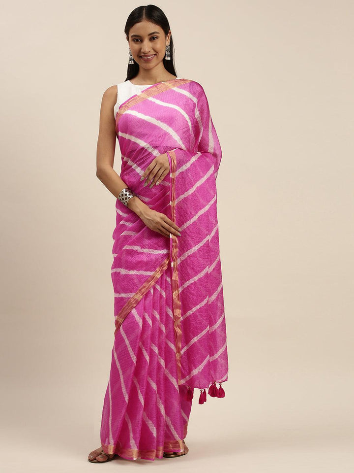 Pink Kota Silk Hand Dyed Leheriya Saree - Geroo Jaipur