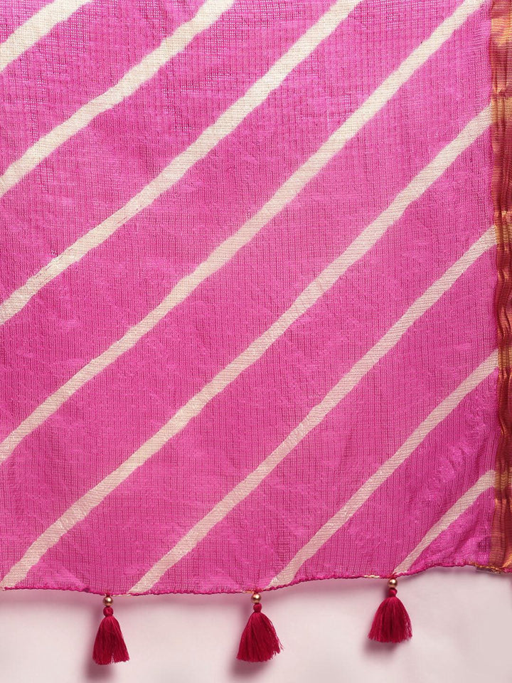 Pink Kota Silk Hand Dyed Leheriya Saree - Geroo Jaipur