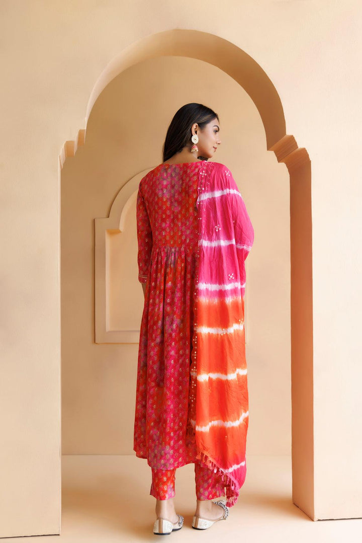 Pink Shaded Cotton-Rayon Embroidered Kurta Set with Silk Dupatta - Geroo Jaipur