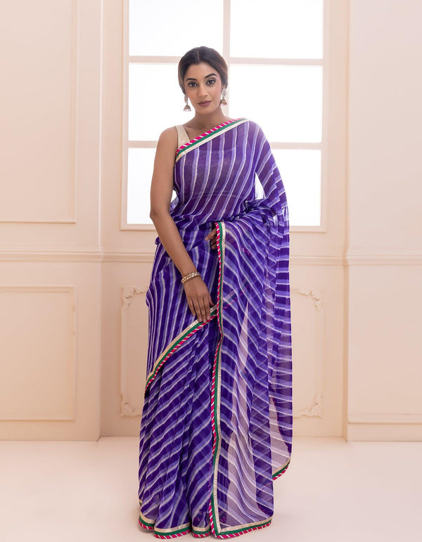 Purple handcrafted pure georgette leheriya saree - Geroo Jaipur