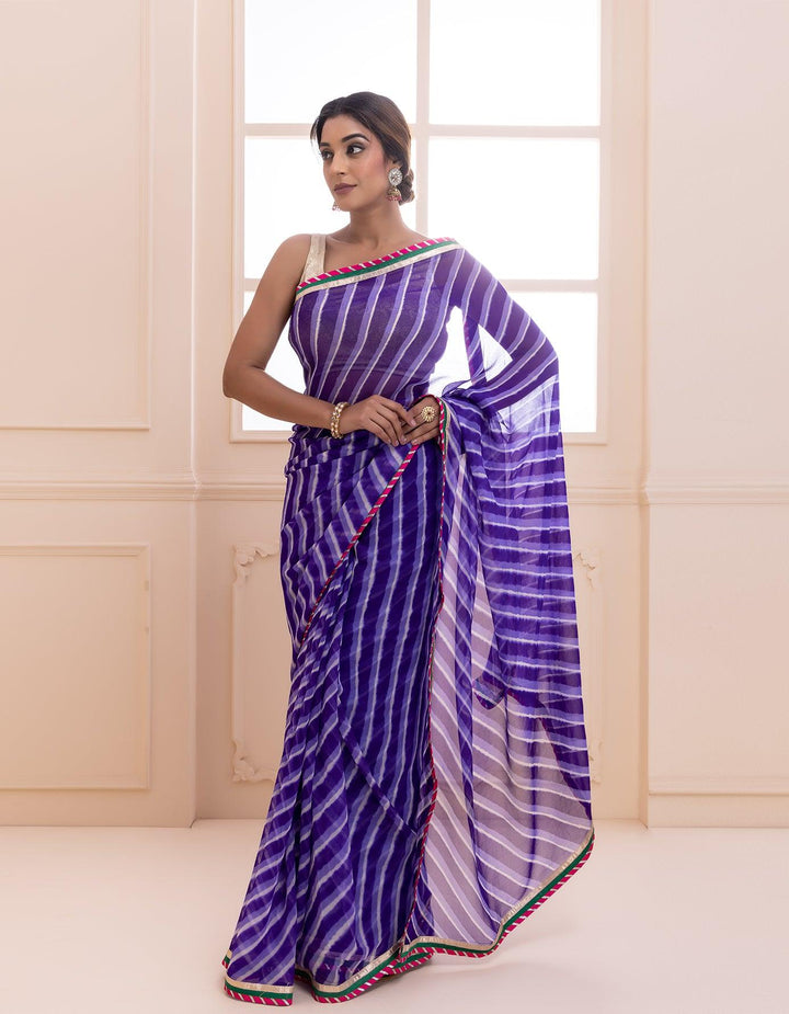 Purple handcrafted pure georgette leheriya saree - Geroo Jaipur