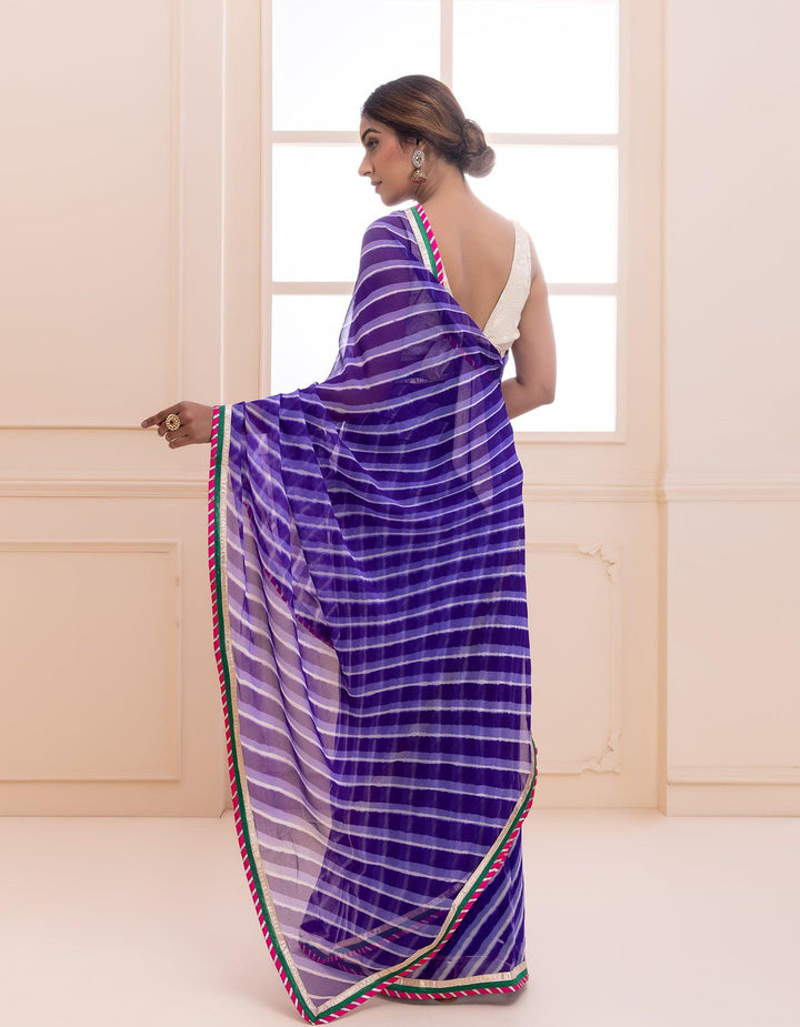 Purple handcrafted pure georgette leheriya saree - Geroo Jaipur