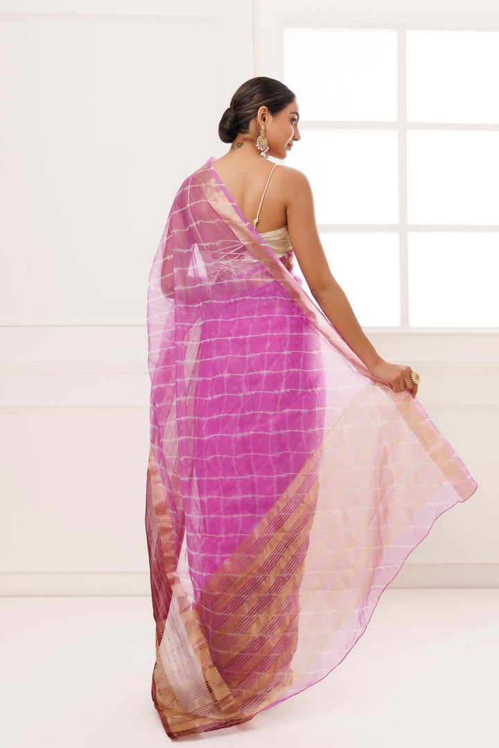 Purple Organza Zari Embellished Hand Dyed Leheriya Saree - Geroo Jaipur