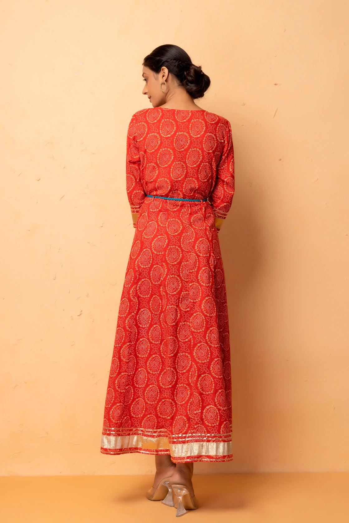 Red Handcrafted Gota Patti Bandhani Dress - Geroo Jaipur