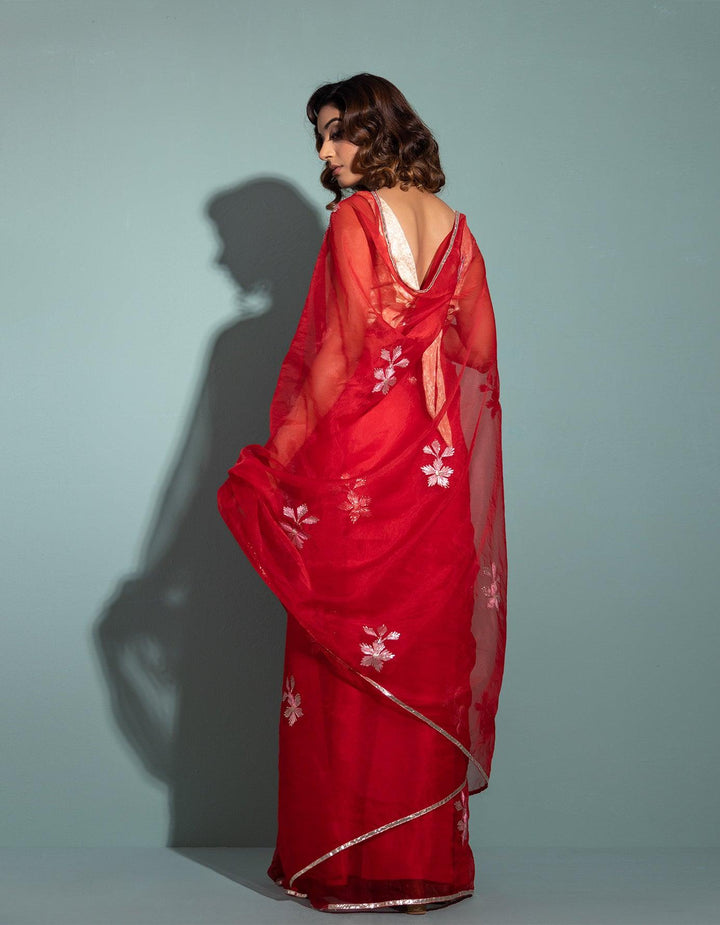 Red Handcrafted Gota Patti Organza Saree - Geroo Jaipur