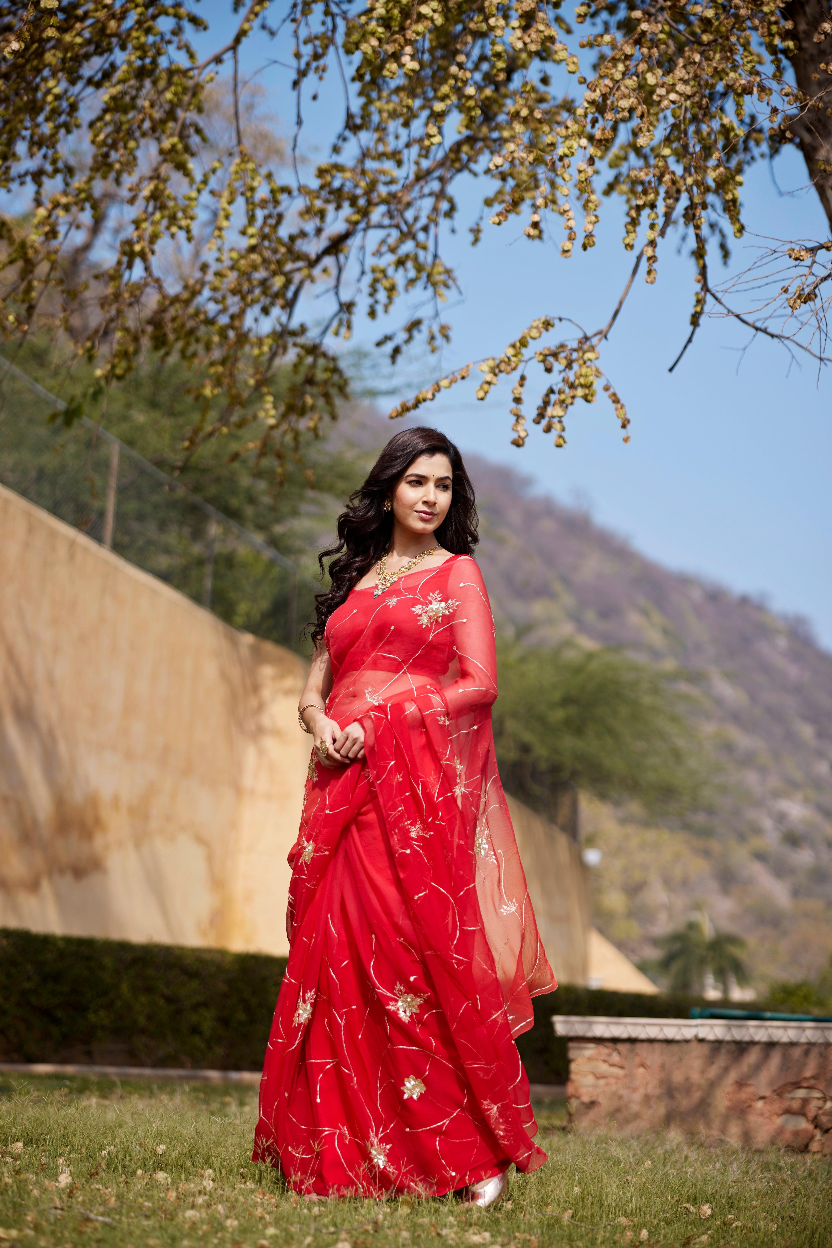 Red Brocade Fancy Silk Saree – StylebyPanaaash