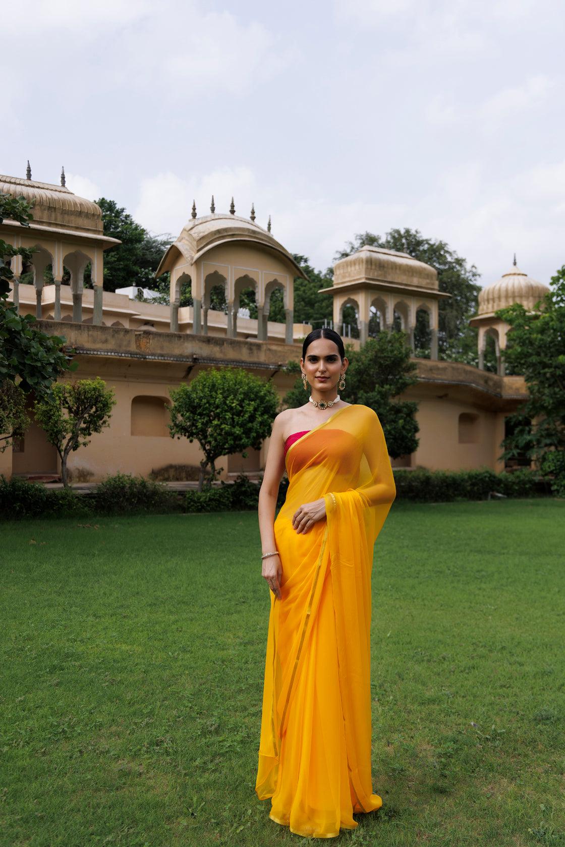 Buy online Yellow Chiffon Plain Saree With Blouse from ethnic wear for  Women by Hritika for ₹869 at 82% off | 2024 Limeroad.com