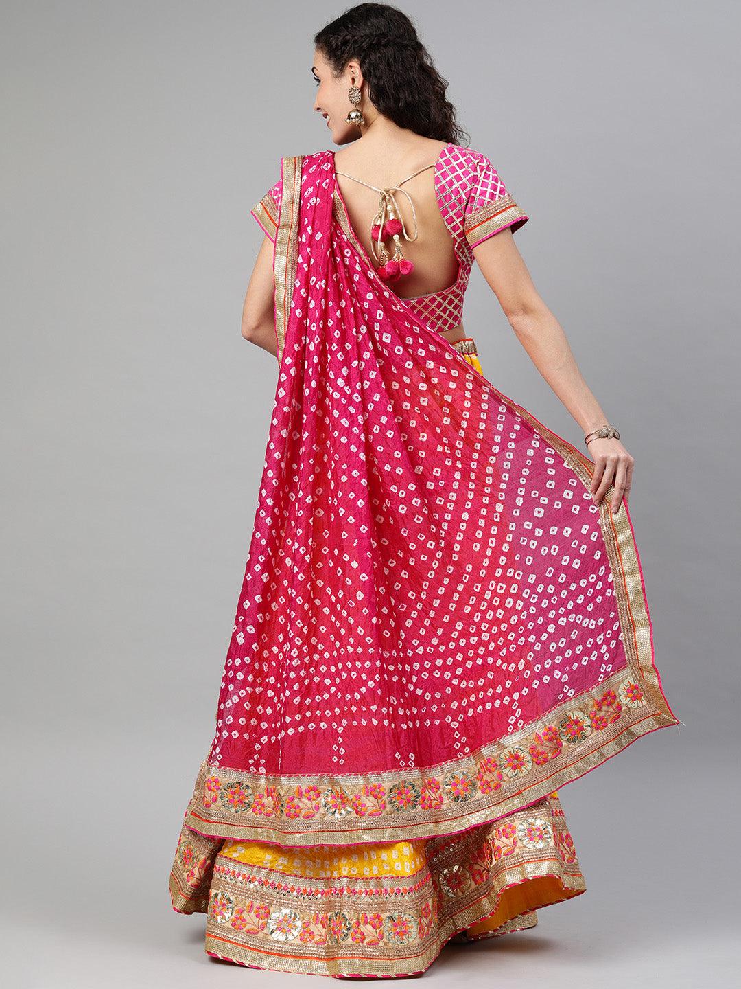 Buy Red Lehenga Choli With Woven Bandhani And Brocade Jaalalong With A  Shaded Bandhani Dupatta KALKI Fashion India