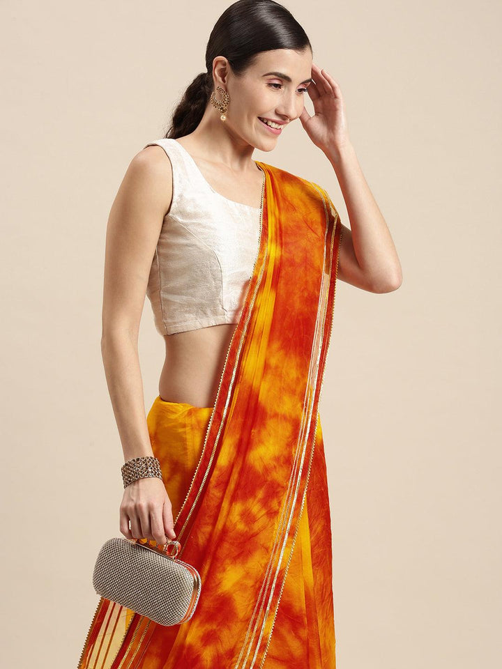 Yellow Red Shaded Hand Dyed Organza Shibori Saree - Geroo Jaipur