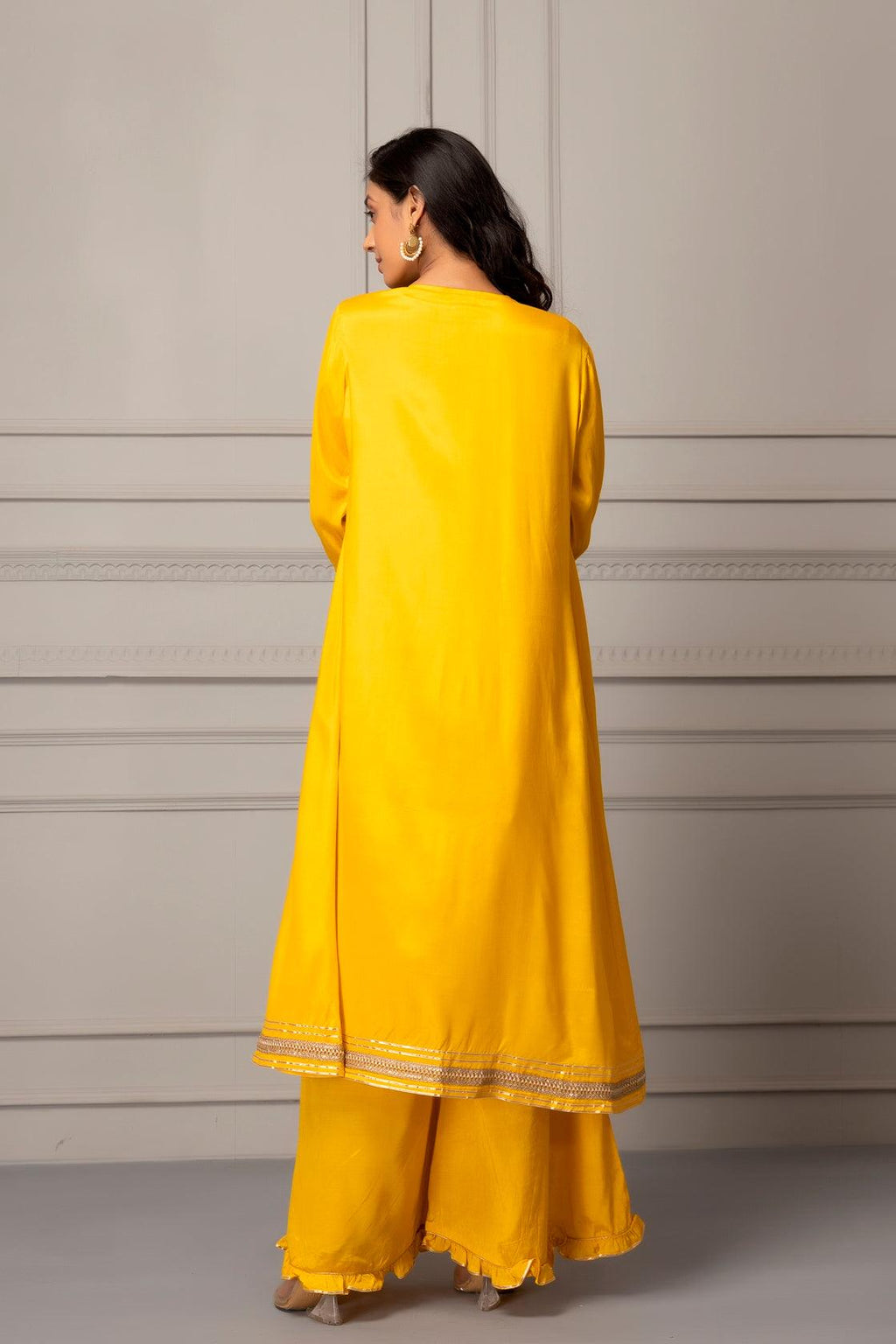 Yellow Shantoon Handcrafted Gota Patti Fusion Dress - Geroo Jaipur