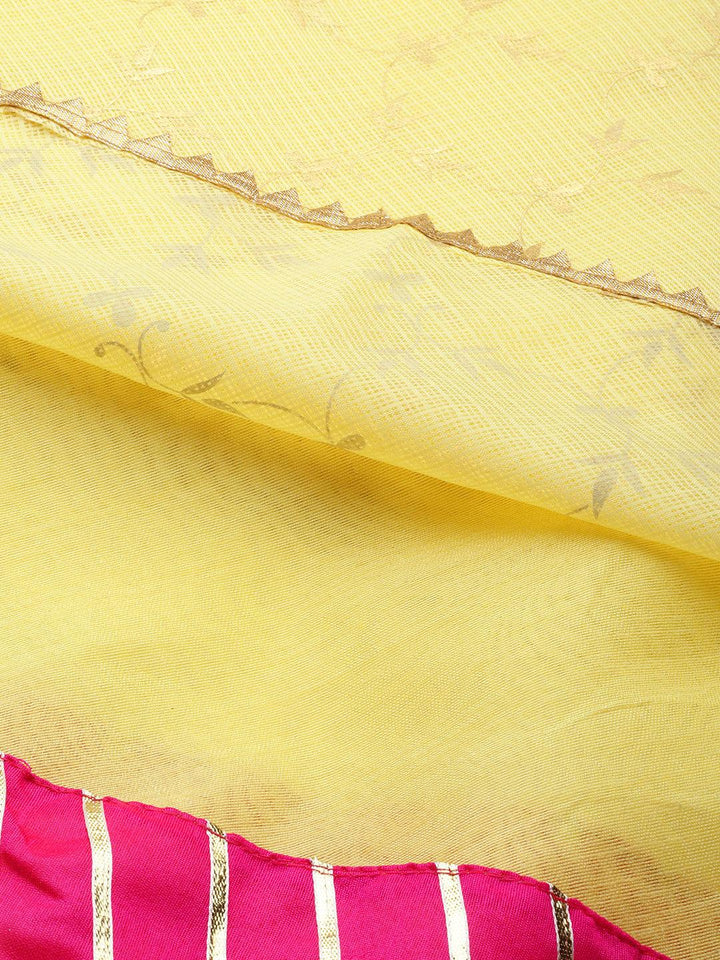 Yellow Stitched Handcrafted Kota Silk Lehenga With Bandhani Dupatta - Geroo Jaipur