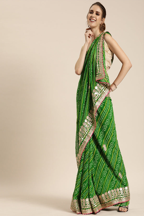 Green Georgette Bandhani Saree Geroo Jaipur