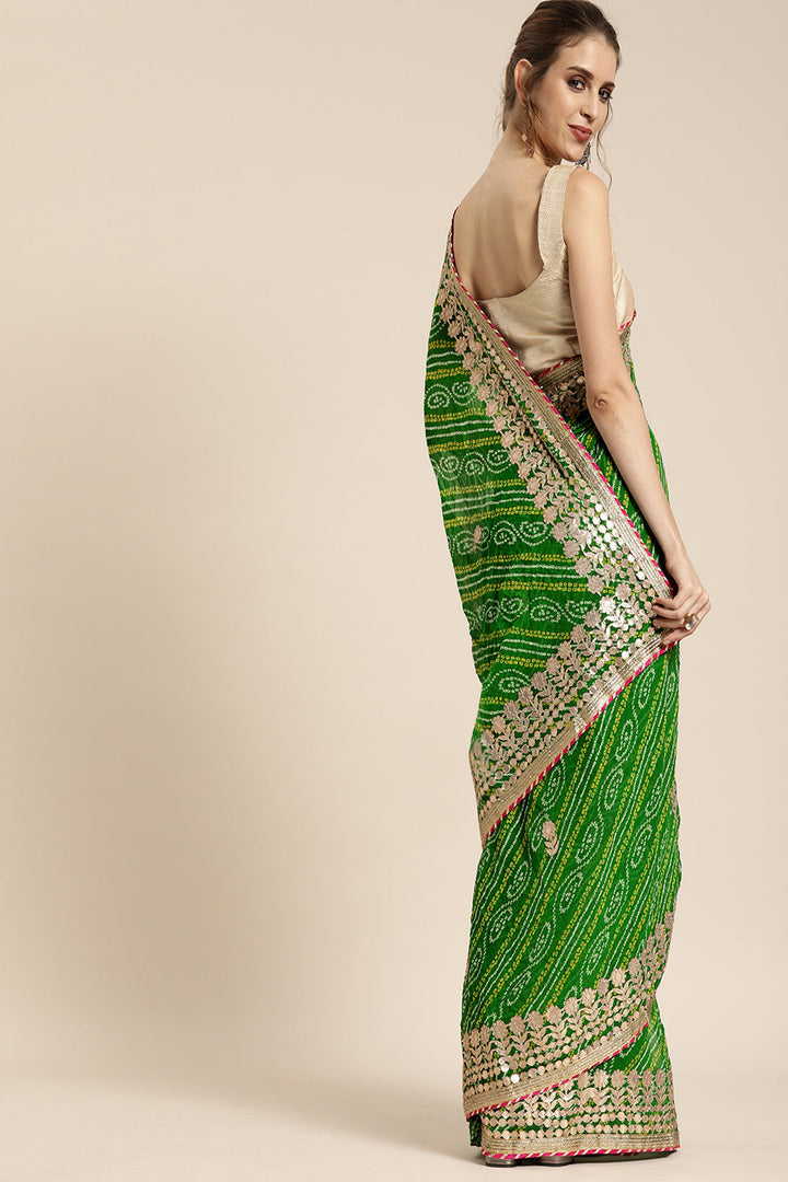 Green Georgette Bandhani Saree Geroo Jaipur