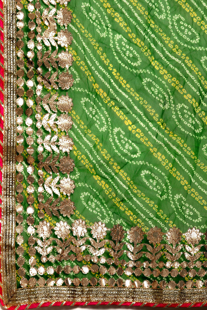 Green Georgette Bandhani Saree Geroo Jaipur