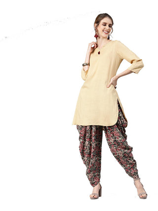 Beige Rayon Dhoti with Cotton Top Geroo Jaipur