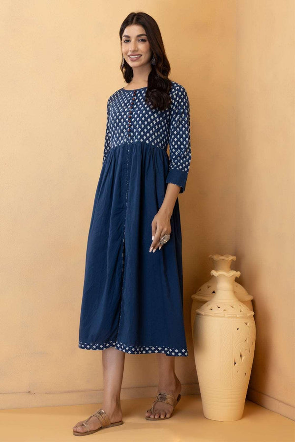 Blue Pure Cotton Hand Block Print Dress Geroo Jaipur