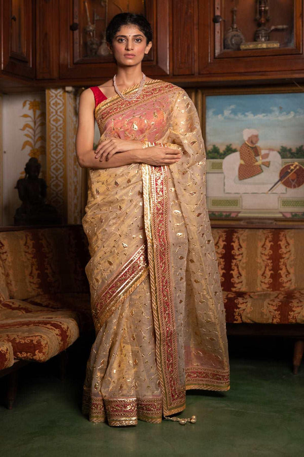 Golden Handcrafted  Gota Patti Pure Kota Tissue Saree Geroo Jaipur