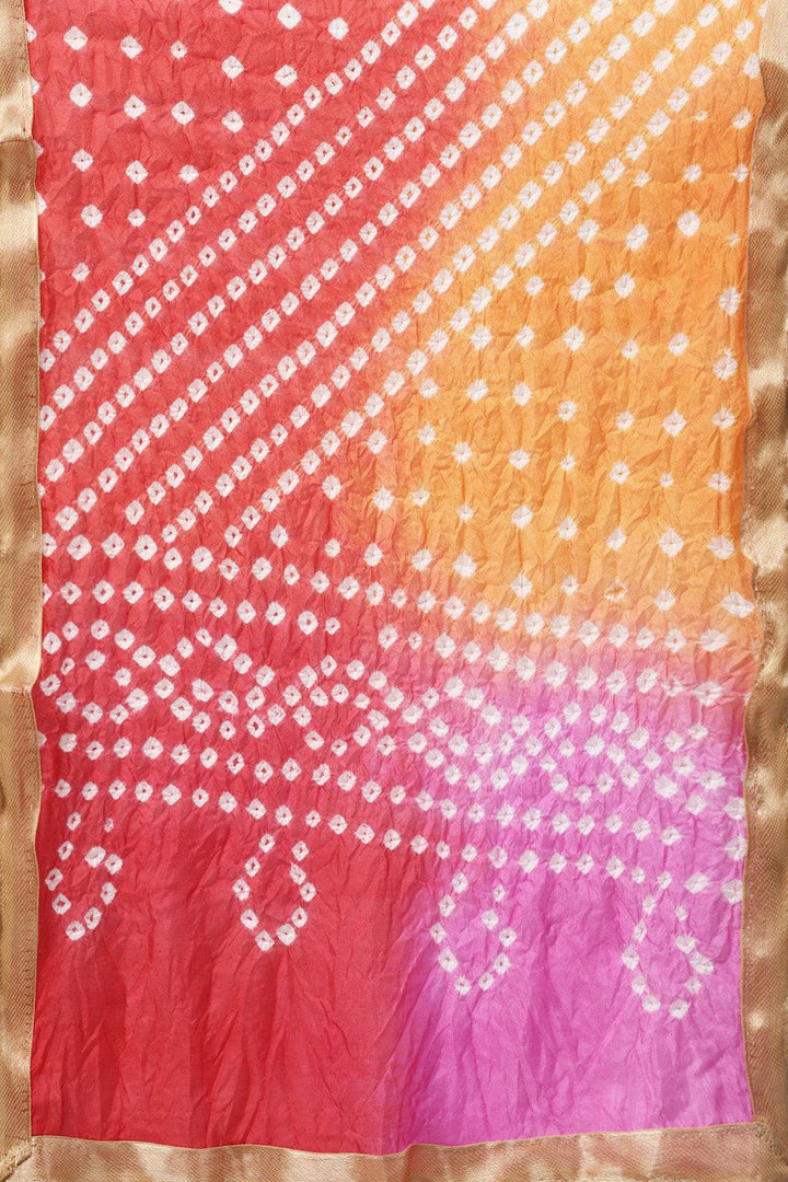 Multicolor Handcrafted Bandhani Art Silk Stole - Geroo Jaipur